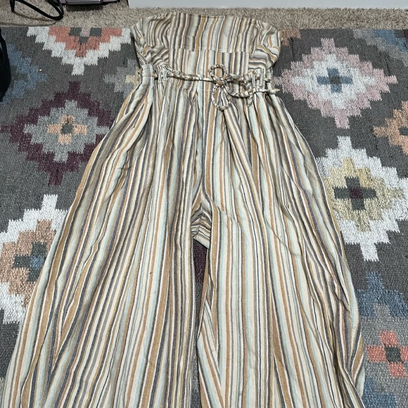 Free People striped strapless wide leg jumper with cute string belt - Picture 3 of 13